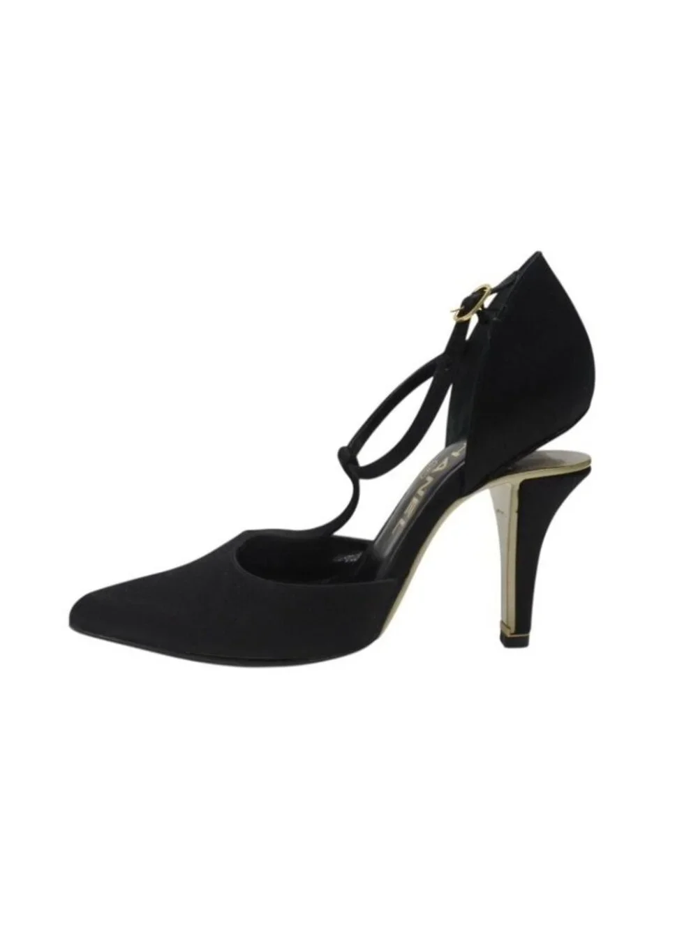 Chanel Stiletto Heels CC Logo Satin Black Goal